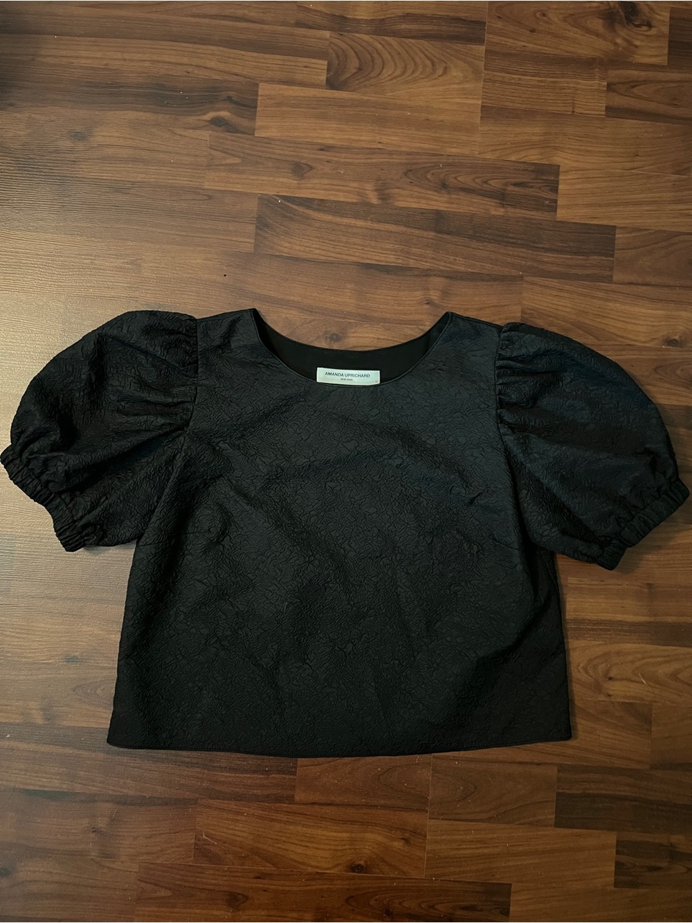 Amanda Uprichard Black Puff Sleeve Crop Top